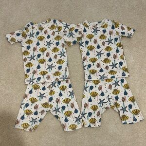 Tea Collection Kids Seashell and Star Pajama Set - Yellow and Blue Size 8 & 10